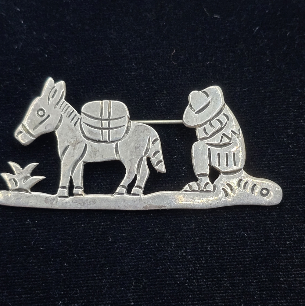 Mexico Taxco Sterling 925 Donkey Sombrero Man Brooch